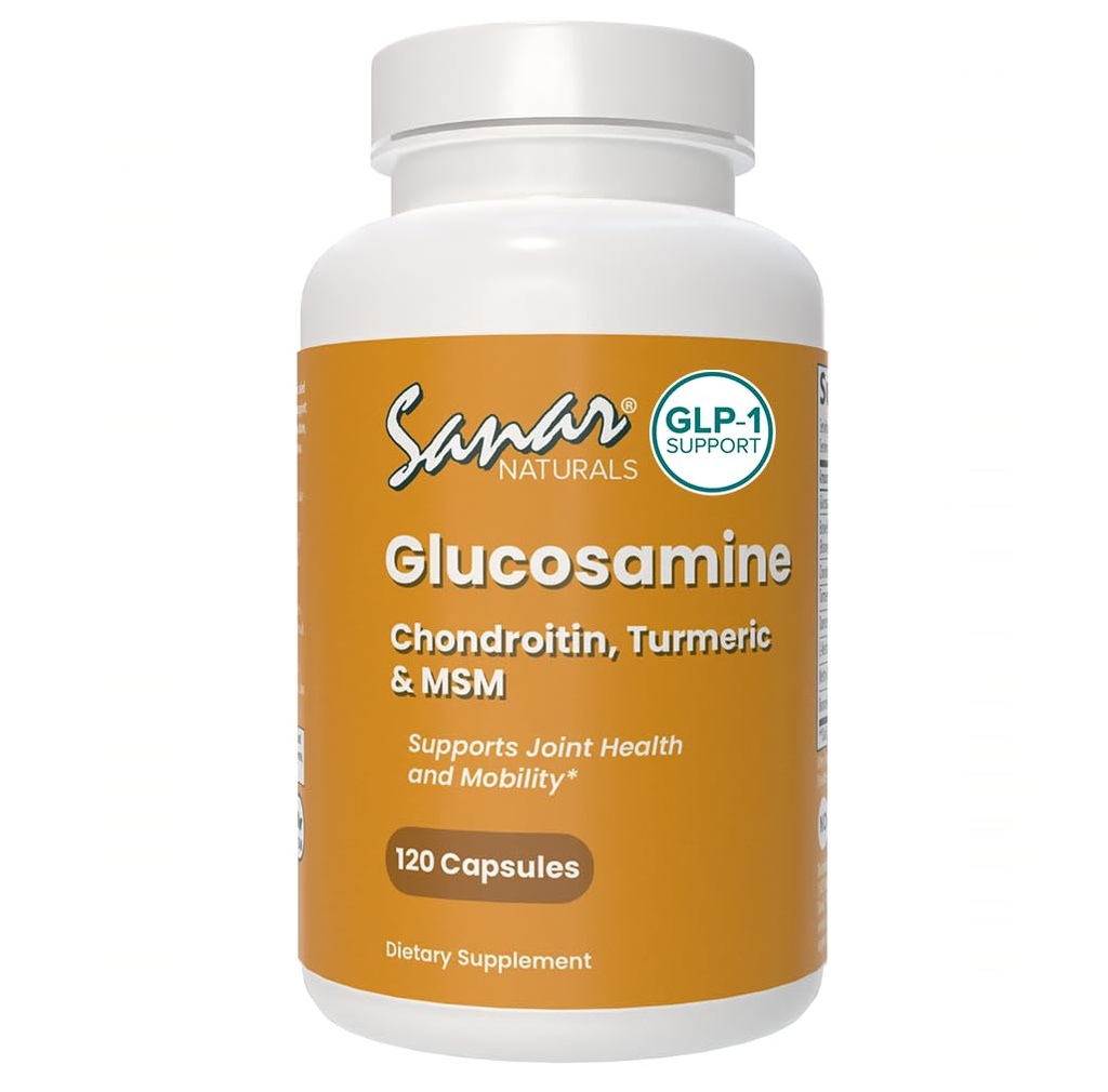 Sanar Naturals Glucosamin Chondroitin MSM Gurkemeje - Fælles supporttillæg til knæ, ryg, hænder og krop - Non-GMO, Gluten Free, 120 kapsler