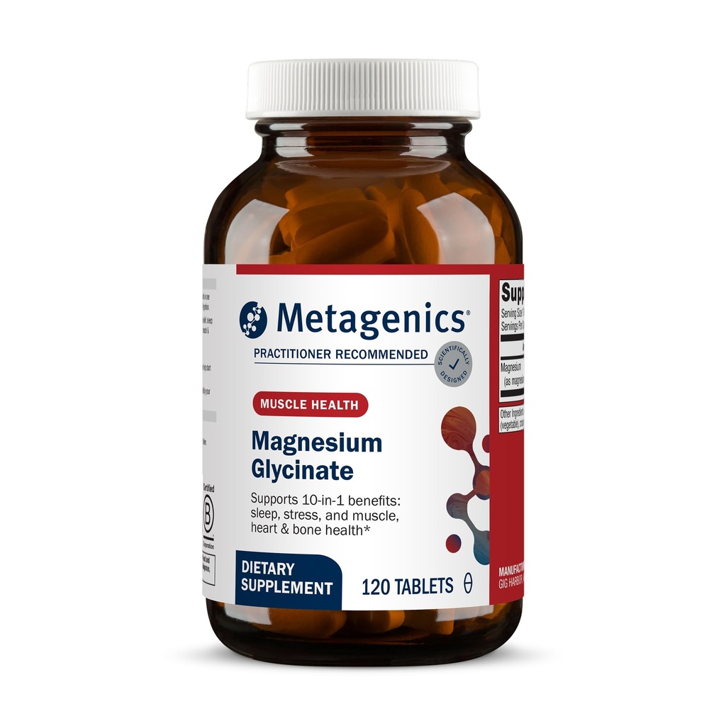 Metagenics Magnesium Glycinat - Højt Absorbable - Støtte til søvn, Stress Relief, Muskel, Knogler, Hjerte & Nerve Sundhed - Glutenfri - Ikke-GMO - Vegetar - 120 tabletter
