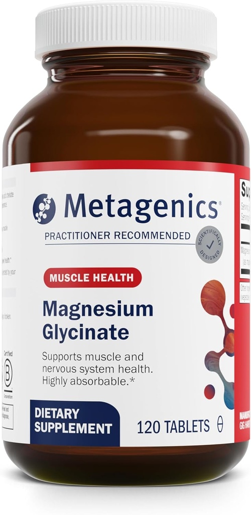 Metagenics Magnesium Glycinat - Højt Absorbable - Støtte til søvn, Stress Relief, Muskel, Knogler, Hjerte & Nerve Sundhed - Glutenfri - Ikke-GMO - Vegetar - 120 tabletter