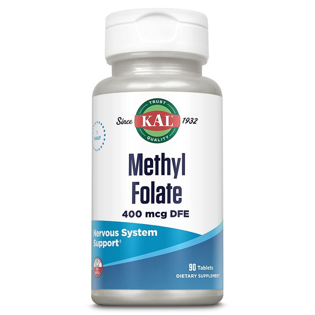 KAL Methylfolat 400 mcg DFE, 5- MTHF Aktiv Form Vitamin B9, Folinsyre supplement, Heart Health, Prenatal, Mood and Brain Support, Hurtig opløsning ActivTab, 60- Day Garanti, 90 Servering, 90 tabletter
