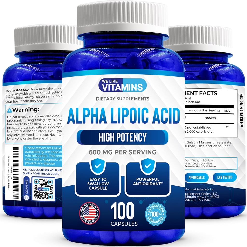 Vi kan lide Vitaminer Alpha Lipoic Acid 600mg kapsler - 100 Servere - Alpha Lipoic Acid Kapsler Hjælper støtte fælles sundhed og antioxidant sundhed sammen med gratis radikal beskyttelse
