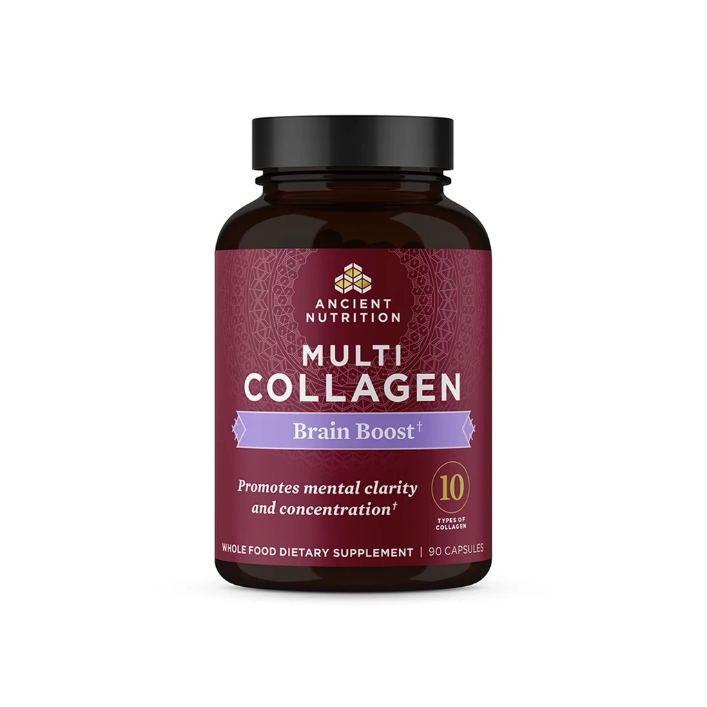 Ancient Nutrition Collagen Protein Brain Boost, Collagen Protein Capsules Brain Supplement for reduceret fælles ubehag, sund hud og negle, 90 læ