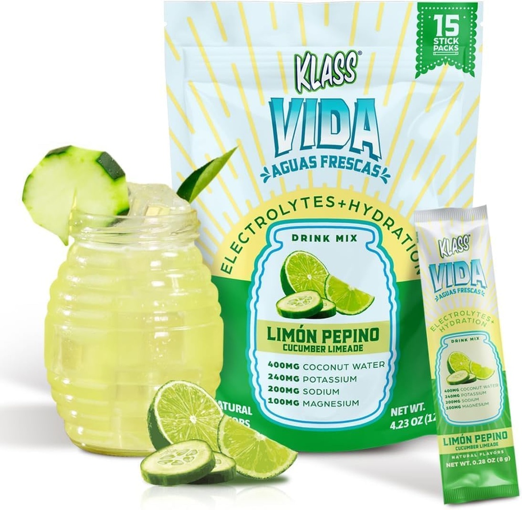 Elektrolyte Drink Mix - Cuckumber Limeade Agua Fresca Flavor 124; sukkerfri hydrering pulver med kokos vand & mineraler