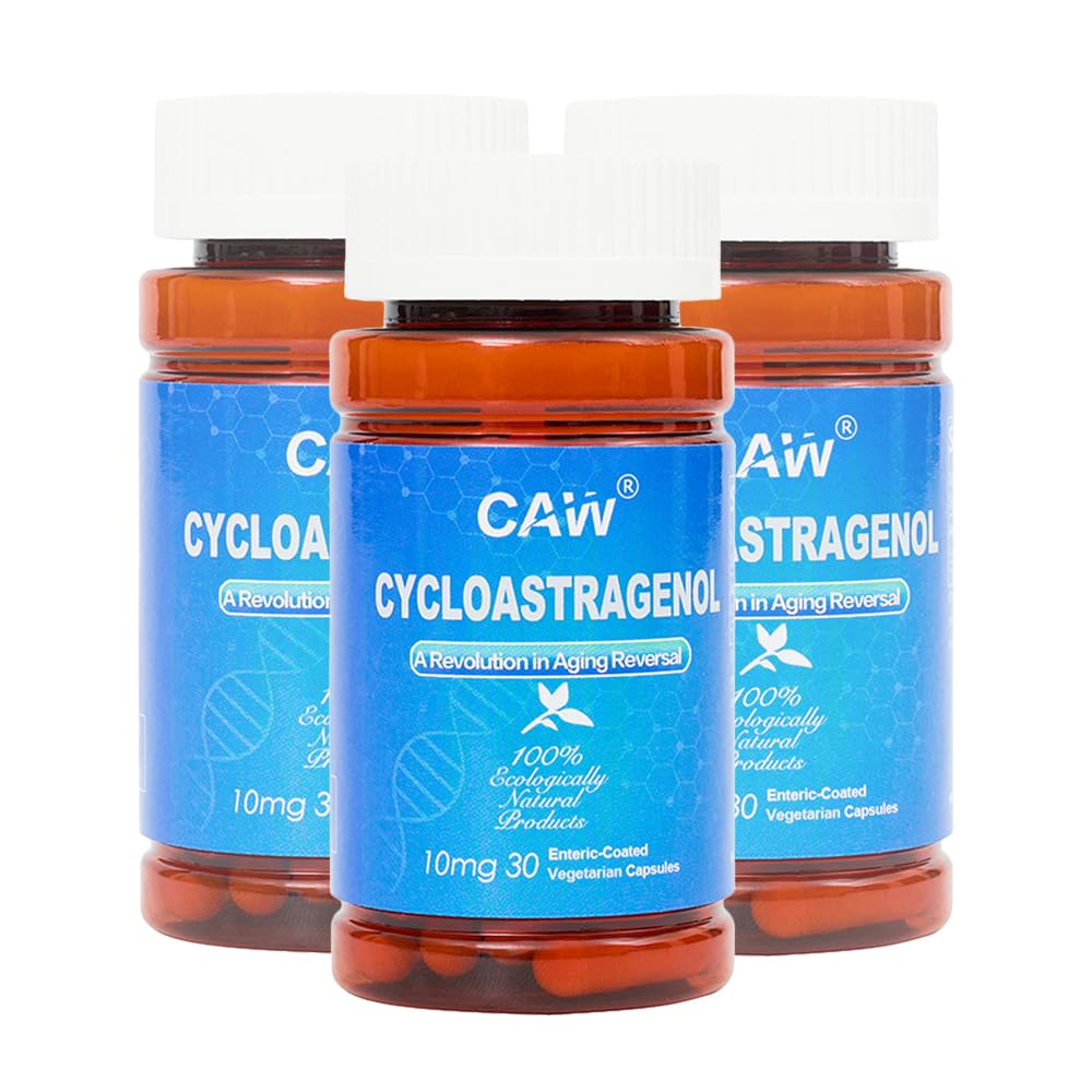 CAW Hypersorption Cycloastagenol 98% 10mg 30 Kapsler: 124; Telomer Lengthen DNA Reparation: 124; Non- GMO, Lavet i USA; Enteric- Coated Vegetary Capsules (3 flasker)