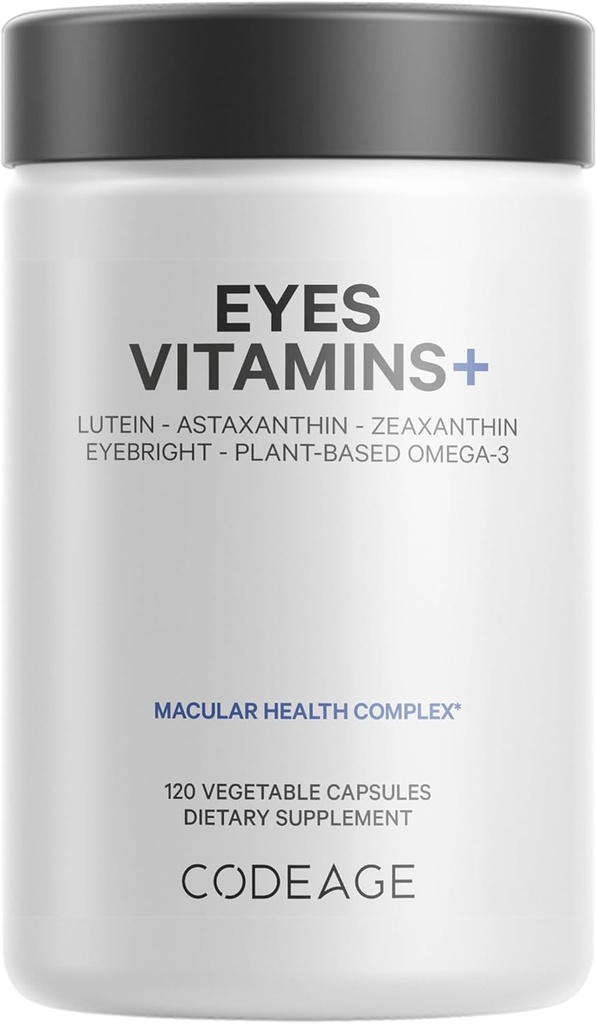 Codeage Eyes Vitaminer - AREDS 2 Based Formel Supplement - 2 - Måned Supply - Vitaminer A, C, E, Zink, Lutein, Astaxanthin, Zeaxanthin, Eyebright, Marigold, Bilberry, Saffron, Omega- 3-120 Kapsler