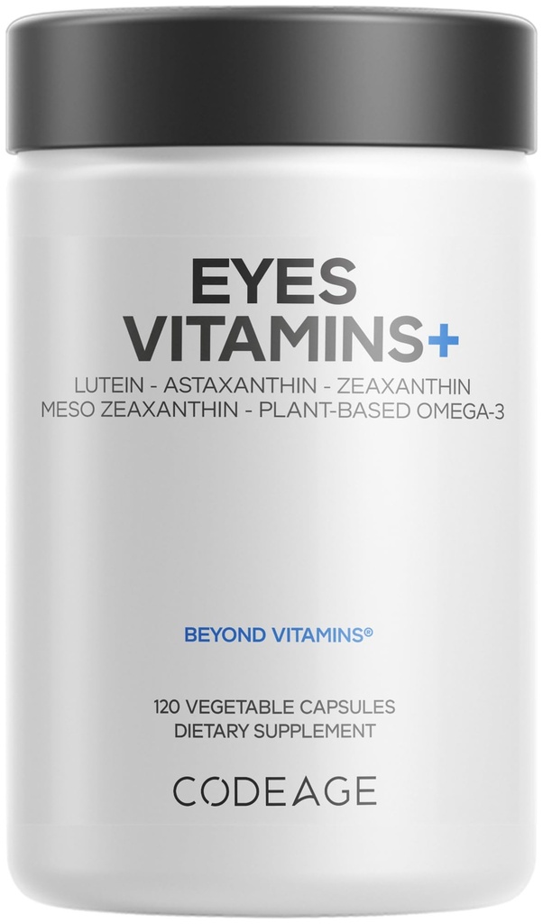 Codeage Eyes Vitaminer - AREDS 2 Based Formel Supplement - 2 - Måned Supply - Vitaminer A, C, E, Zink, Lutein, Astaxanthin, Zeaxanthin, Eyebright, Marigold, Bilberry, Saffron, Omega- 3-120 Kapsler