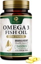 Omega 3 Fish Oil Pills 2400mg - Triple Strength Omega 3 Fish Oil Supplements - Best EPA & DHA Fedtsyrer til hjerne & hjerte Health Support, Nature 's Omega3 Supplement, 60 Day Supply - 120 Softels