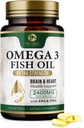 Omega 3 Fish Oil Pills 2400mg - Triple Strength Omega 3 Fish Oil Supplements - Best EPA & DHA Fedtsyrer til hjerne & hjerte Health Support, Nature 's Omega3 Supplement, 60 Day Supply - 120 Softels