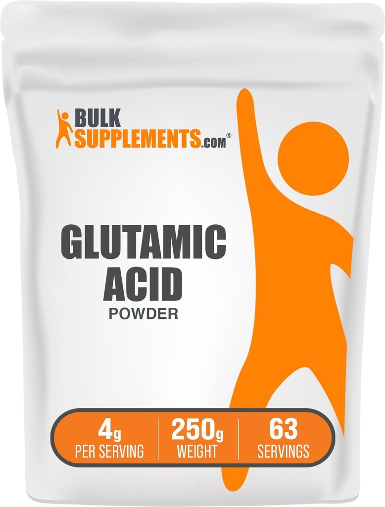 BulkSupplements.com L- Glutaminsyre Pulver - Glutamat Supplement, Aminosyre tillæg - Unflavored & Gluten Free, 4g per Serving, 250g (8,8 oz) (pakke med 1)