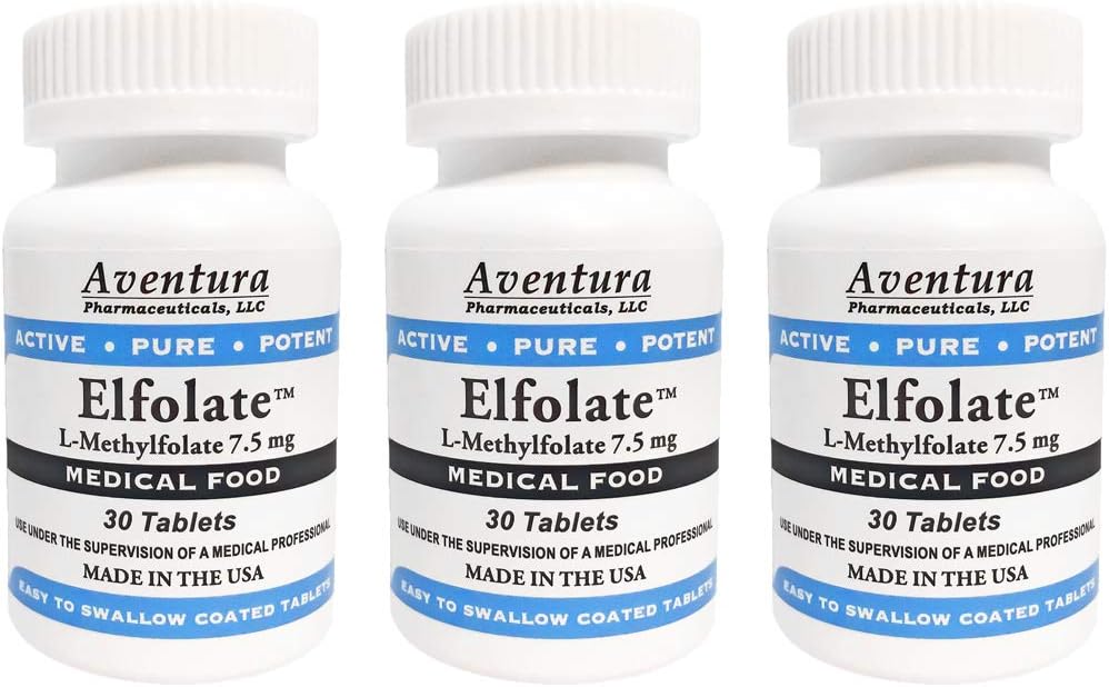 ELFOLAT ® 7, 5 mg 3 pakning L- methylfolat methylfolat methylfolfolat Medical Food Supplement Professional Strength Active Pure Potent 30 Tablets