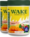 Wake Antioxidant Super Green, Green Powder at reducere bloat, Spirulina & Chlorella, Vitamin B12, Non- GMO, sund fordøjelse for kvinder, enzymer, Probiotika, Acai Berry & Camu Camu, 2 stk for 1 pris