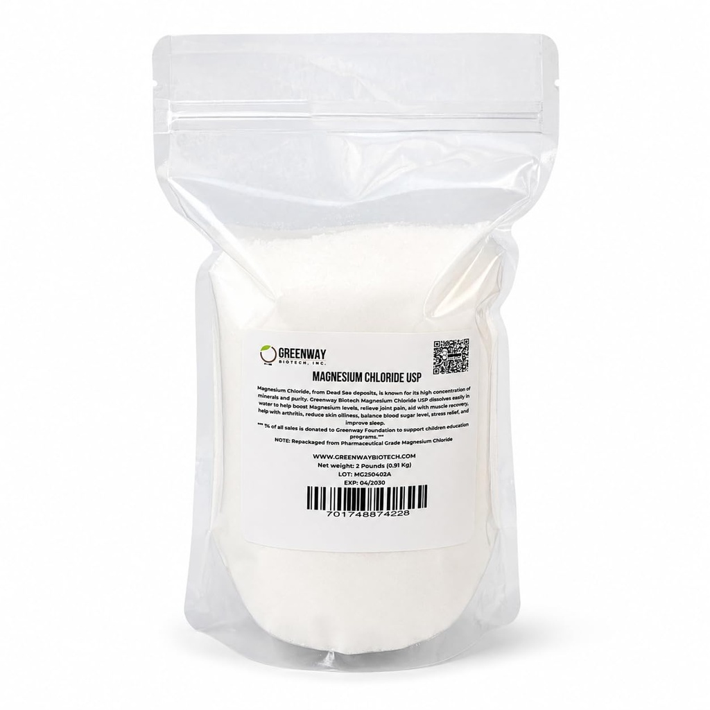 Greenway Biotech, Inc. Organic Magnesium Chloride USP Supplement 100% Edible cloruro de Magnesio Comestible Powder (Pharmaceutical Grade) Note 124; Pure Ph. EUR., BP, USP