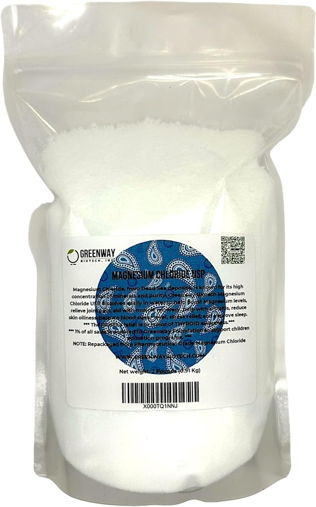 Greenway Biotech, Inc. Organic Magnesium Chloride USP Supplement 100% Edible cloruro de Magnesio Comestible Powder (Pharmaceutical Grade) Note 124; Pure Ph. EUR., BP, USP