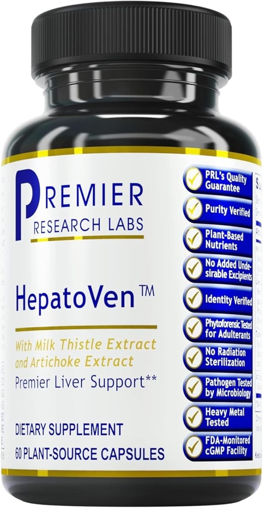 Premier Research Labs HepatoVen - Mælk tidsel leverstøtte, leverrengøring & vedligeholdelse, leverpiller, levervitaminer til kvinder & mænd med Artichoke Extract - 60 vegetariske kapsler