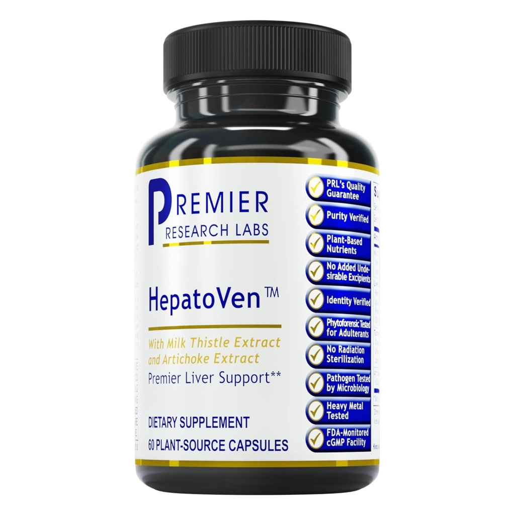 Premier Research Labs HepatoVen - Mælk tidsel leverstøtte, leverrengøring & vedligeholdelse, leverpiller, levervitaminer til kvinder & mænd med Artichoke Extract - 60 vegetariske kapsler