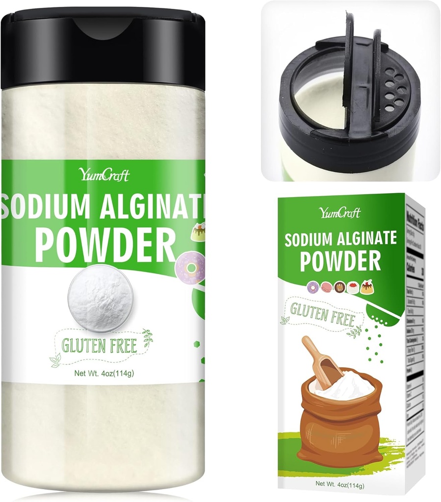 Natriumalginat Powder - 4oz Pure natriumalginat Food Grade Thickener Powder, Natural Gelling Agent for Desserts, Caviar Spheres Making, Ice Cream, Kødbrød, Vegansk Stabilizer for Bagning, Thickening