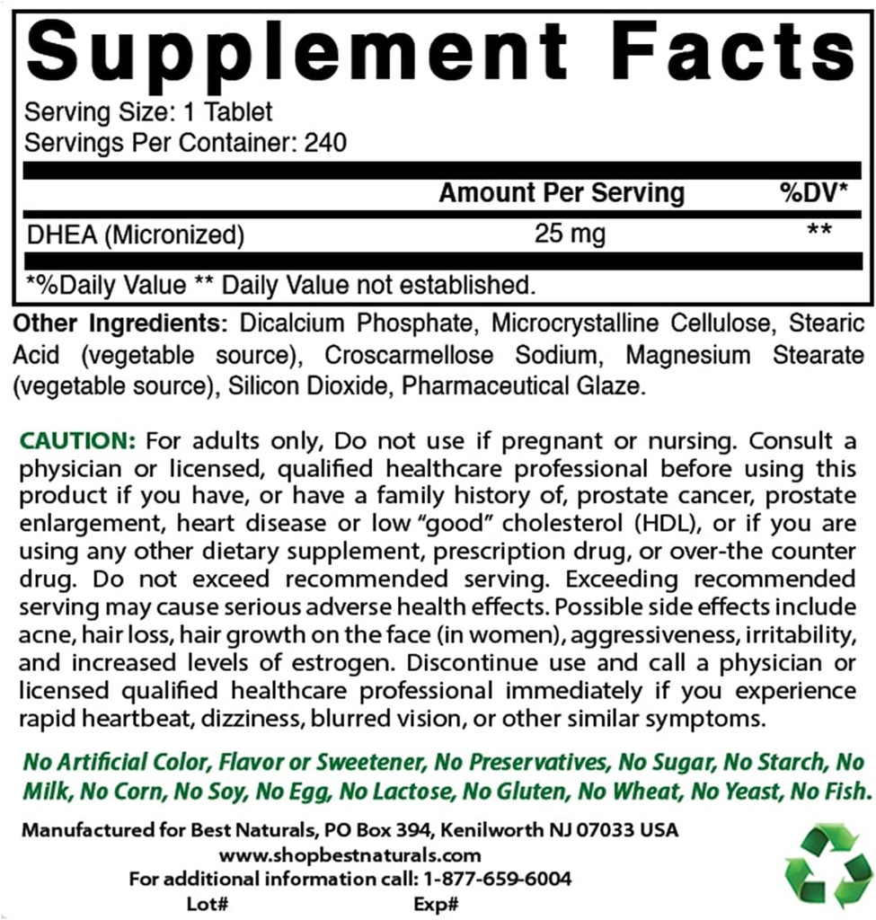 Bedste Naturals Dhea 25mg & Ashwagandha Extract 500 Mg