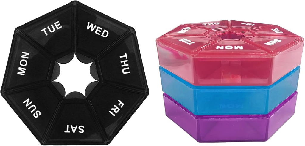 Pill Organizer, 4PCS Pill Box, Medicine Pill Organizer, Travel Pill Organizer, Pill Case, Weekly Pill Organizer, Pill Organizer Travel, Pill Container, Medicine Storage Box, (sort, blå, rød, lilla)