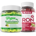 Vegansk jerngummier med Vegansk Multivitamin til Kvinder Mænd med jern, B12 Vitamin, A, D3, K2, Alger Omega 3, Magnesium, Zink