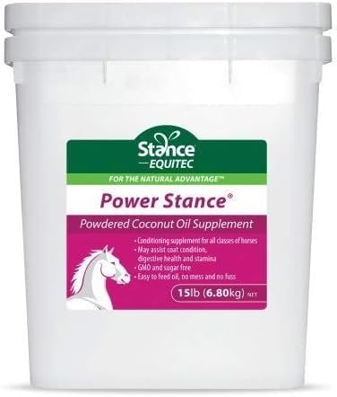 Stance Power Poweded Coconut Oil Horse Supplement - Kan støtte Coat tilstand, fordøjelsessygdomme og Stamina, GMO & sukker fri - 15 LB