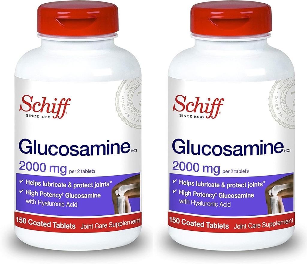 Schiff Glucosamin med Hyaluronsyre, 2000mg Glucosamin, Joint Care Supplement Hjælper smøremidler & Beskyt Joints *, 150 Greve (pakke med 2)