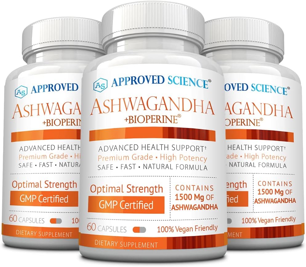 Godkendte Science Ashwagandha 1500mg med Bioperine ® og Gingers - Boost Mood & Energy - 60 Veganske venlige kapsler (3 flasker)