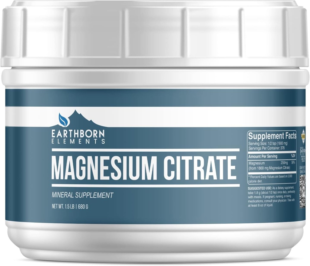 Earthborn Elements Magnesium Citrate (1.5 lb), Oral Supplement, No Additives or Fillers