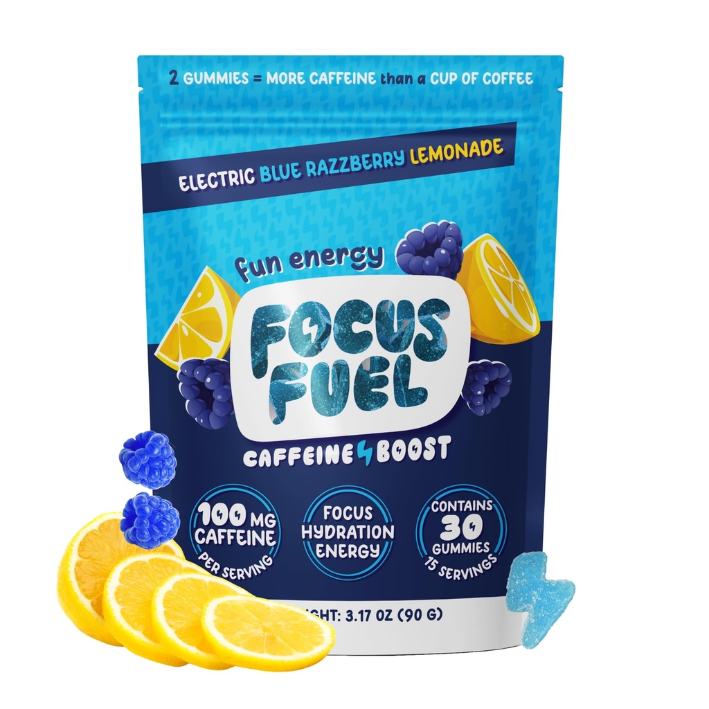 FocusFuel Energy Chews - Blue Razzberry Lemonade (15 Servere) - 100mg koffein + Alpha GPC + L- Theanine + B12, Magnesium - Great Taste - Ingen Crash eller Jitters