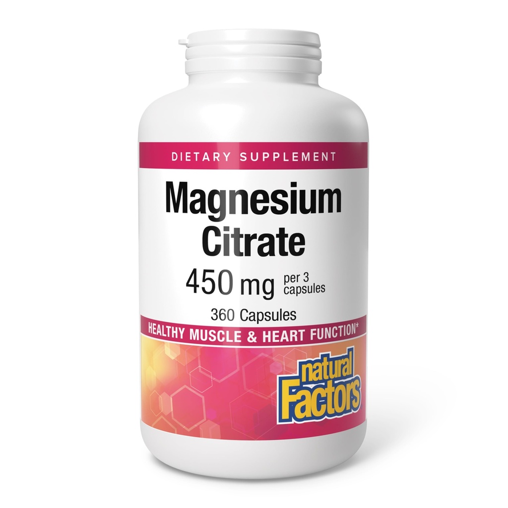 Naturlige faktorer, Magnesium Citrate 150 mg, Muskel- og hjertesundhedsformel, 360 kapsler