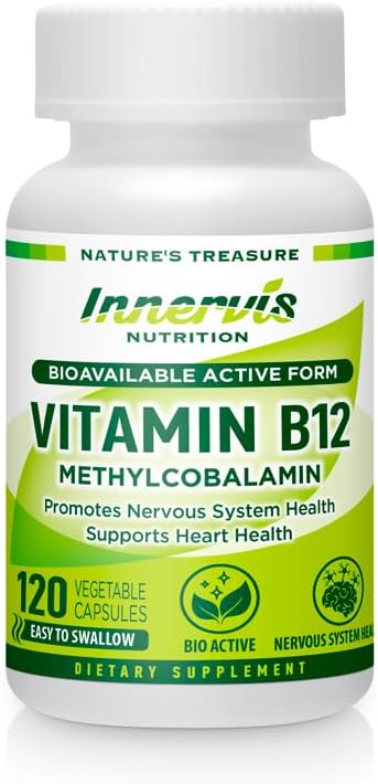 Høj Absorption BioActive B12 1000mcg - understøtter energi, nerve & hjerte sundhed - 120 Veganske kapsler - Innervis Nutrition