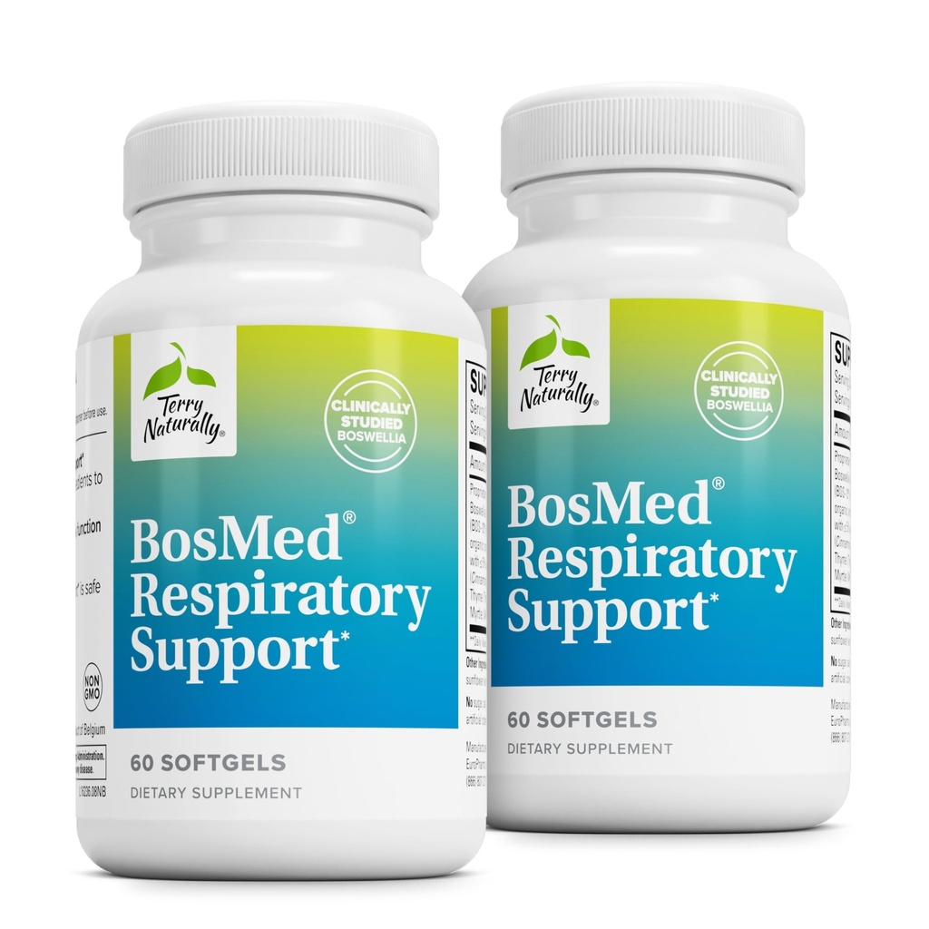 Terry naturligt Bossmed Respiratory Support - Respiratory Support Supplement - Urtetilskud for Lung Support - Sund Lung Supplement for Clear Bronchial Passages - 60 Softgels (pakke med 2)