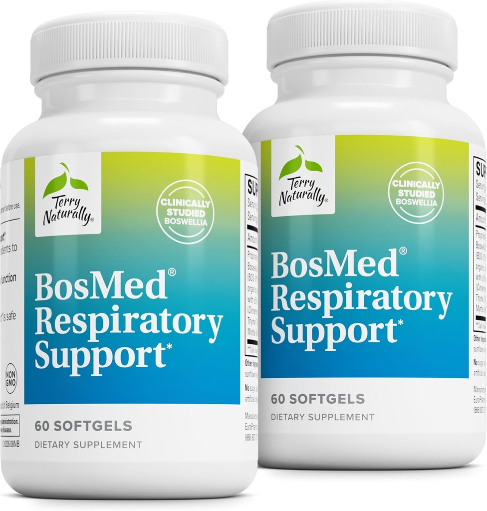 Terry naturligt Bossmed Respiratory Support - Respiratory Support Supplement - Urtetilskud for Lung Support - Sund Lung Supplement for Clear Bronchial Passages - 60 Softgels (pakke med 2)