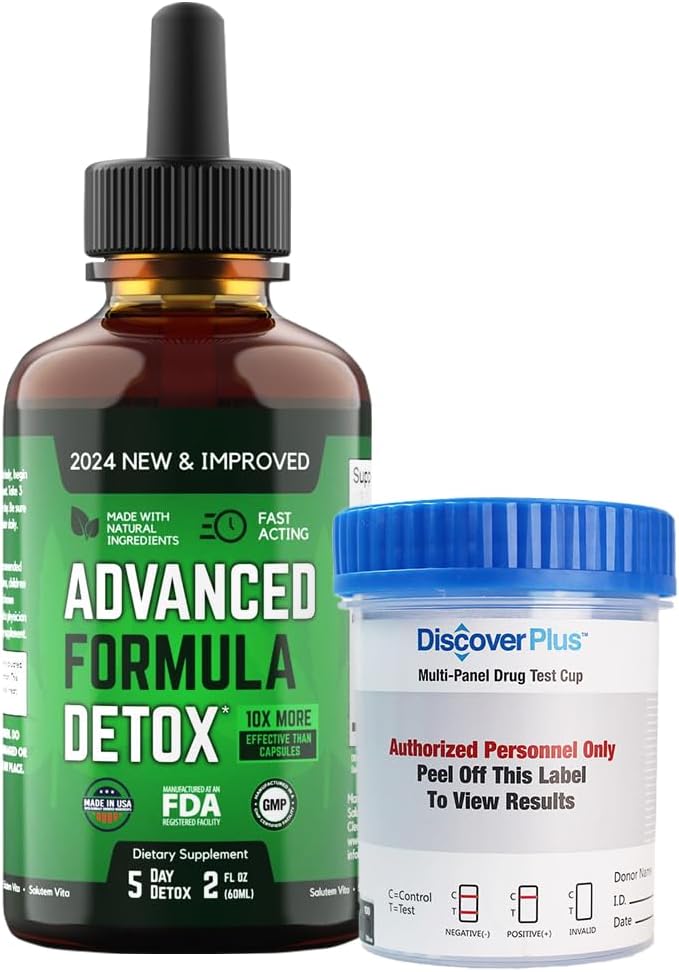 Salutem Vita ™ Liquid Advanced Formel Detox - Detox Kit med Test Cup: Liquid Dietary Supplement for Total Body Cleanse - Supplement for Toxin Removal - 1 Pack - 2 Fl Oz (20 Servere)