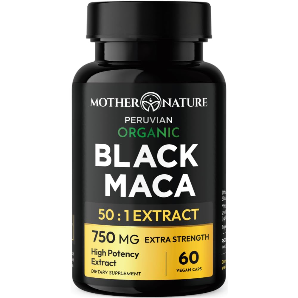 Sort Maca Root 50: 1 Extract 37,500mg - 60 Kapsler Organic Peruvian Maca Peruana Supplement for mænd Budd124; High Potency Energy, Mood & Performance Support Budd124; Vegan, Non- GMO