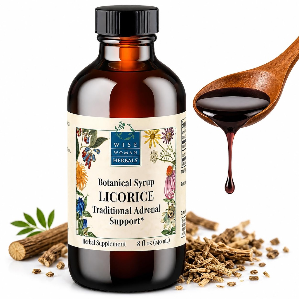 Wise Woman Herbals Licorice Root Solid Extract 4: 1, Alkohol- fri, Herbal fordøjelsesmiddel & Mavesæk Comfort, Adrenal Balance, Immun & Respiratory Support, Understøtter en sund inflammatorisk reaktion, 8 Fl Oz