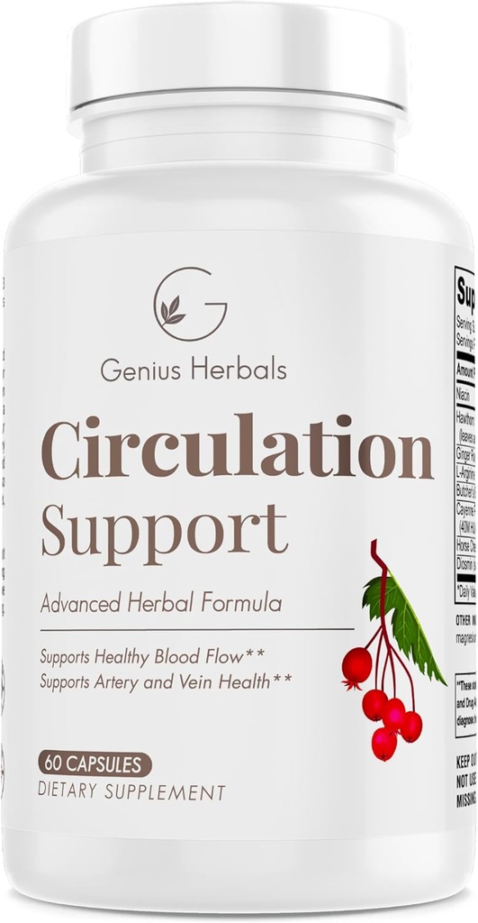 Støtte til cirkulation - med Hawthorn, Slagtere Broom, L- Arginin, Varicose Veins Support - 60 kapsler