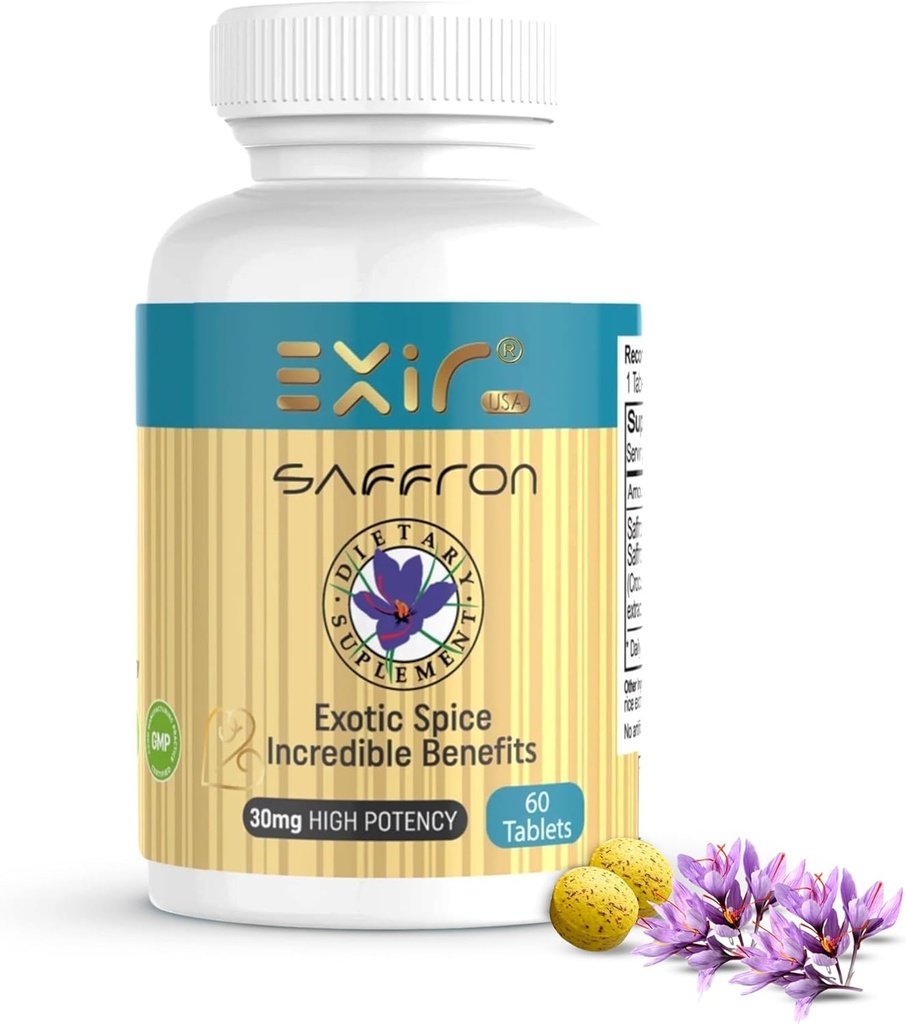 EXIR Saffron Supplementér 124; understøtter fokus, sunde spisevaner, mad, Metabolisme, 60 tabletter