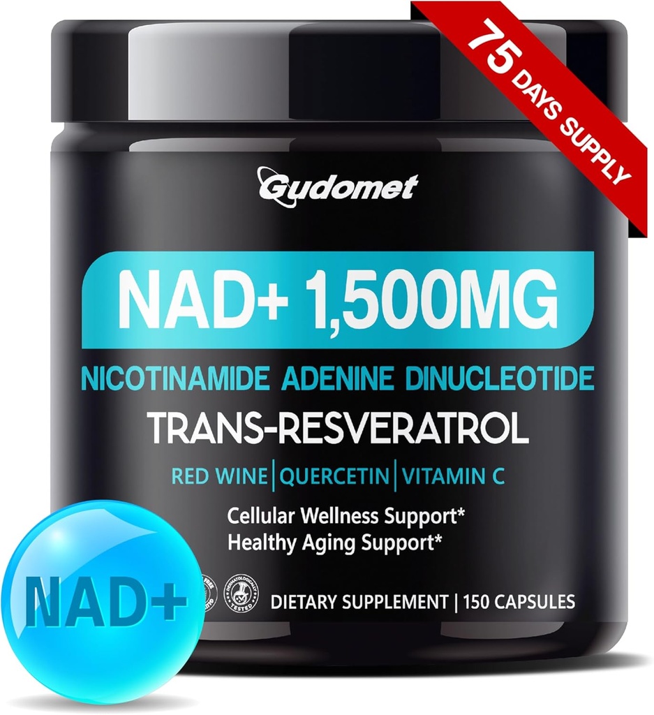 NAD + med Trans- Resveratrol, Rød Vin, Quercetin & C-vitamin - Understøtter Cellulær Wellness & Sund Aging- 150 Capsules - Made in USA