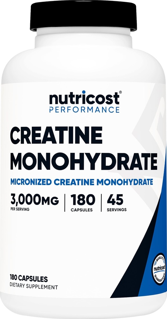Nutricost Creatinine monohydrat 3,000mg, 180 kapsler (750mg per kapsel) - Gluten Free, Non- GMO