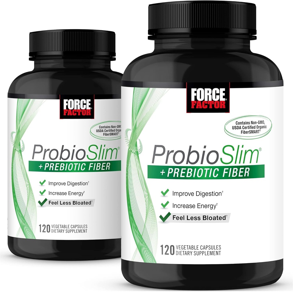 Kraftfaktor ProbioSlim + Prebiotic Fiber, Metabolisme Booster for kvinder & mænd, fordøjelsesmæssig sundhedsstøtte, Green Tea Extract og Psyllium Husk Fiber, 120 Greve (pakke af 2)