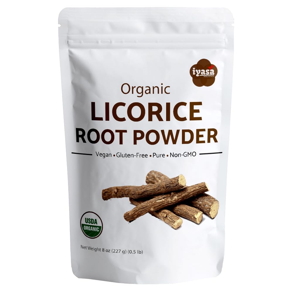 Iyasa Holtics Organic Lakrids Root Powder, Mulethi, Glycyrrhiza glabra, 8 oz, 227 gm, Natural Expectorant, Candy Flavoring Agent, Superfood