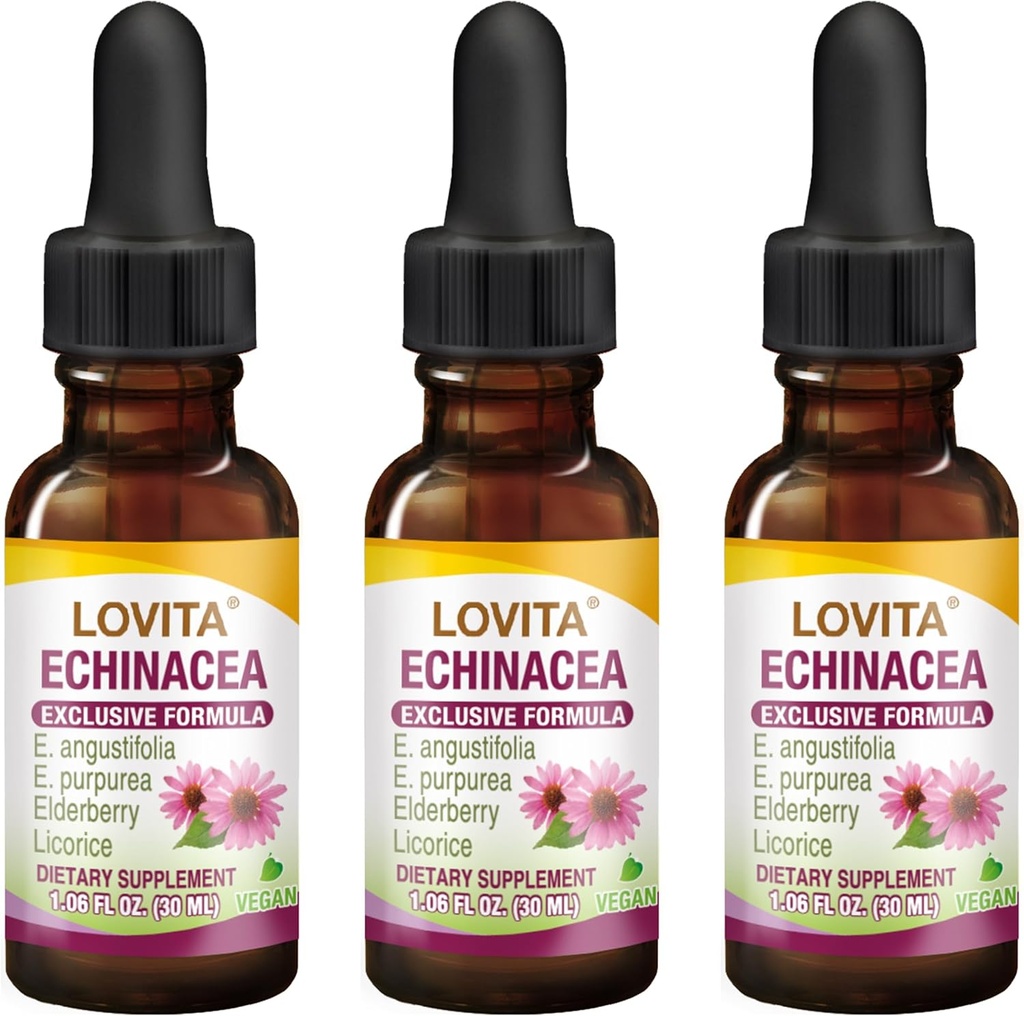 Lovita Echinacea Extract Liquid- Mezzogiorno 124; 1 FL OZ Mezzogiorno 124; 350 mg pr. servering 124; koncentreret Herb Tincture Mezzogiorno 124; Vegan Mezzogiorno 124; Alkohol- Free Mezzogiorno; med Elderberry and Licorice Extract (Pack of 3)