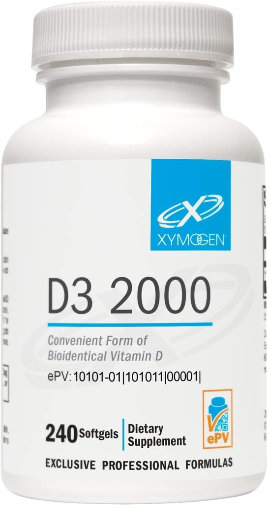 XYMOGEN D3 2000 - Bioavailable Vitamin D3 2000 IU (50 mcg) - High Potency Vitamin D Supplement to Support Immune Health, Bone + Heart Health (240 Softgels)