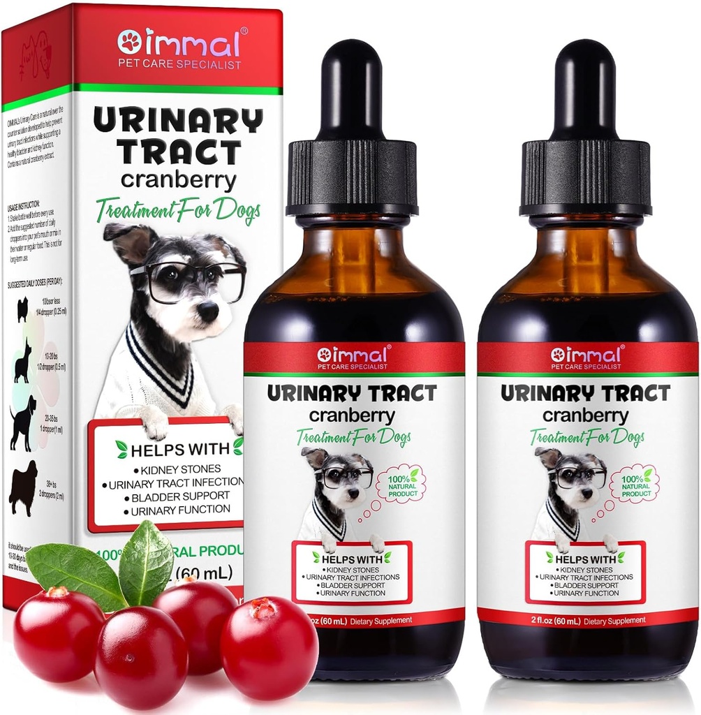 Dog UTI Treatment - Urinary Tract Infection Treatments, Kidney+Bladder Support Supplement, Natural Cranberry Extract for Dogs, Supports Urinary and Digestive Health (2 Fl Oz (Pack of 2))