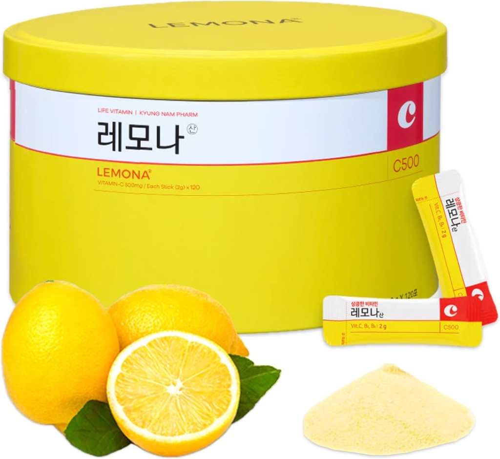 LEMONA officielle C-vitamin pulver 500mg koreanske Kosttilskud immunstøtte B6, B2, On- The- Go Packets Vitamin sundt liv, Let at tage daglige energi Boost Koreanske fødevarer Snacks Lemon (120Sticks)