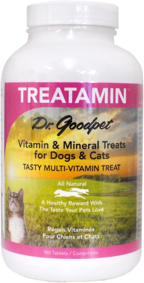 Dr. Goodpet Treatamin - lækker alle naturlige sunde Vitamin / Mineral Treats for hunde & katte med Geder Mælk Hjul- 180 faneblade