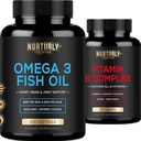 Vitamin B Complex og Omega 3 Fish Oil - B Vitamin B1, B2, B3, B5, B6, B7, B9, B12 og biotin - Fish Oil 2000mg, 800mg EPA og 600mg DHA - Energi, Immunitet, Fælles, hjerne, og hjerte sundhed