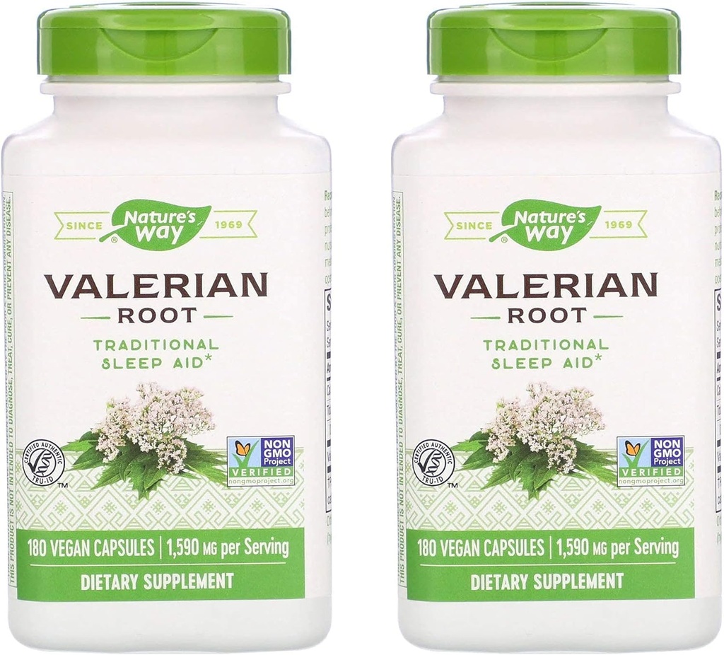 Nature 's Way Valerian Root 1.590 Milligram Traditional Sleep Aid som et kosttilskud (180 Vegan Kapsler) Pakning á 2