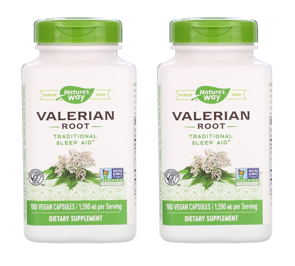 Nature 's Way Valerian Root 1.590 Milligram Traditional Sleep Aid som et kosttilskud (180 Vegan Kapsler) Pakning á 2