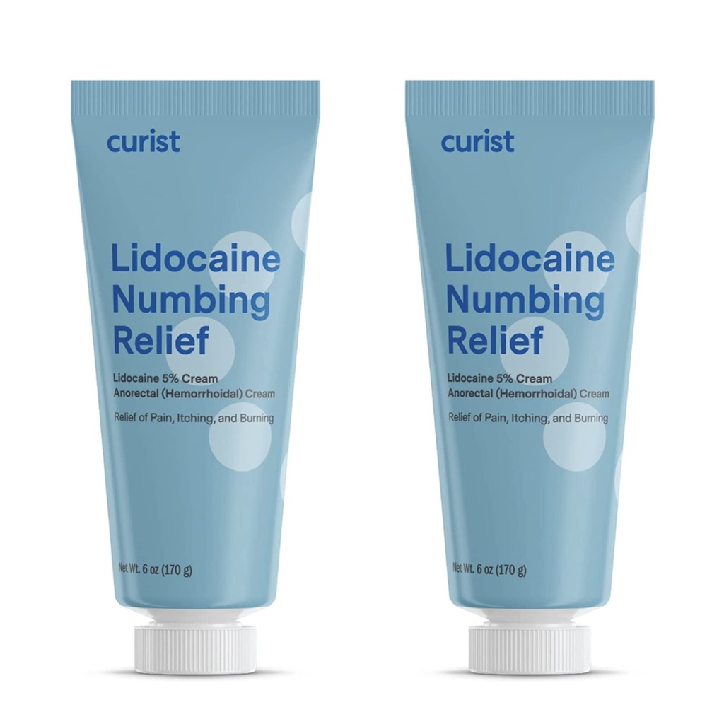 Curist 5% Lidocain Cream Maksimum OTC Strength Topical Pain Relief OTC - 12 oz (Pack of 2) XL Tube 5 Procent Lidocain Numbing Cream to Numb Effektivt (2 Pack - 6 oz Tube)